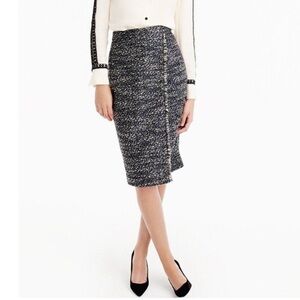 J.Crew Metallic Tweed Wrap Pencil Skirt Navy Ivory Silver Size 6